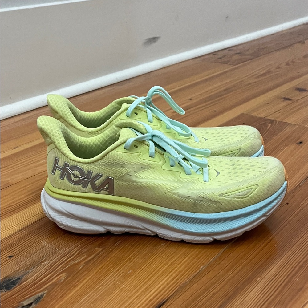 Hoka Lightweight Running Shoes in Lime and Light Blue - Picture 3 of 8